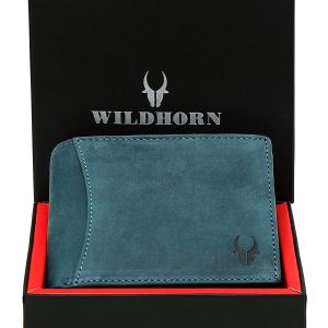 WildHorn Blue Hunter Leather for Men I Top Grain Leather I RFID Protected I 11 Card Slots I 2 Transparent ID Windows I 1 Zipper Compartment