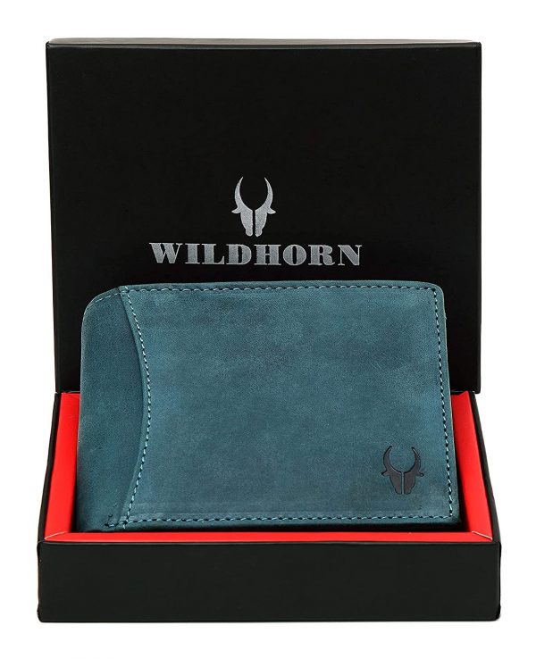 WildHorn Blue Hunter Leather for Men I Top Grain Leather I RFID Protected I 11 Card Slots I 2 Transparent ID Windows I 1 Zipper Compartment